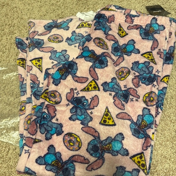 Disney Other - Disney Stitch Fuzzy Pizza Donut Sleep Fleece Pajama Pants Pink Sz Large NWT